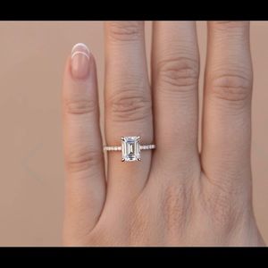 Engagement ring, moissanite, radiant cut, 14k white color. Size 8 page is below.